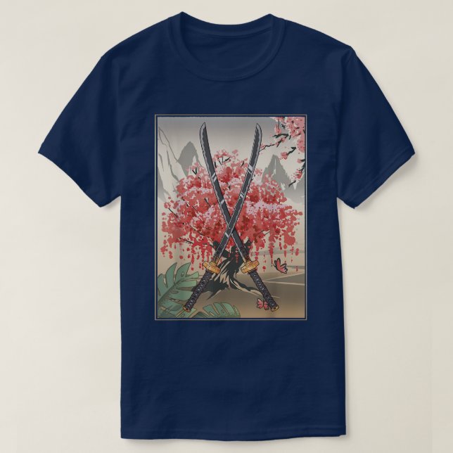 Ancient Japanese Culture Sakura Cherry Blossom Kat T-Shirt (Design Front)