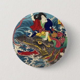 Ancient Japanese Painting, Japanese Woman Riding.. 2 Inch Round Button