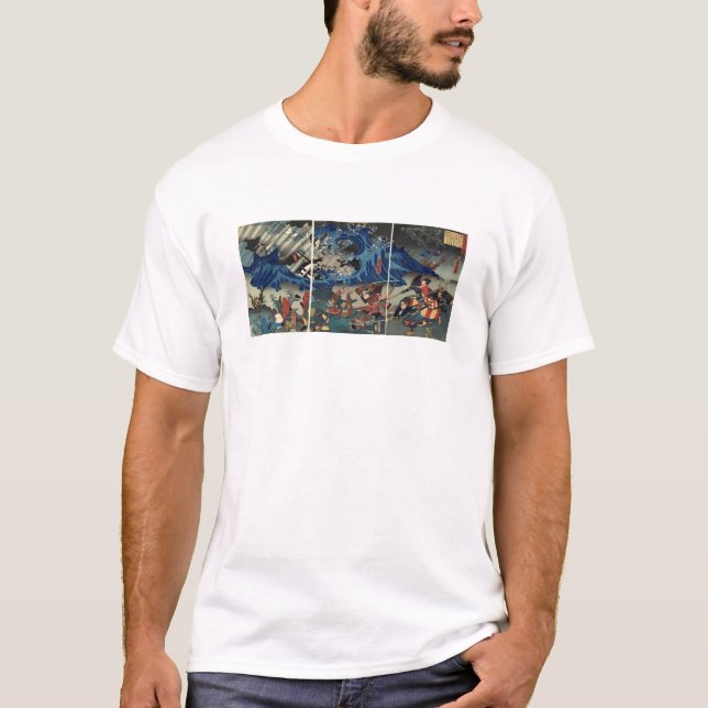 Ancient Japanese Painting of Samurai and Mongols T-Shirt (Front)