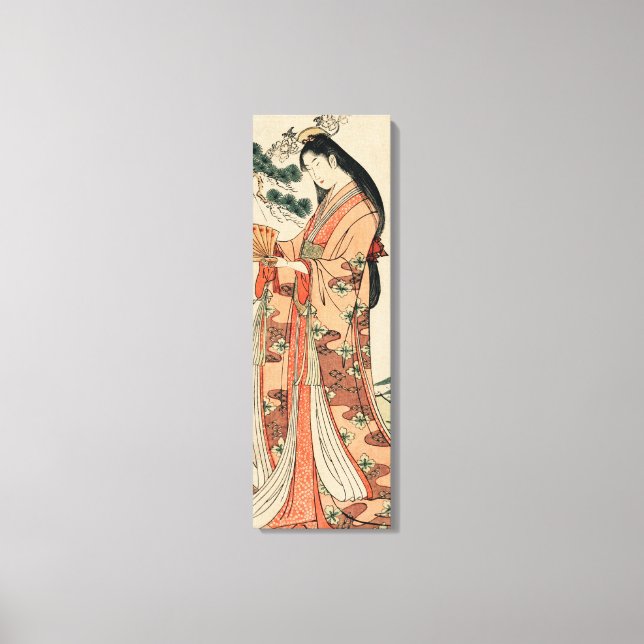Ancient Japanese Wood Drawing with Woman Canvas Print (Front)