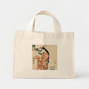 Ancient Japanese Wood Drawing with Woman Mini Tote Bag