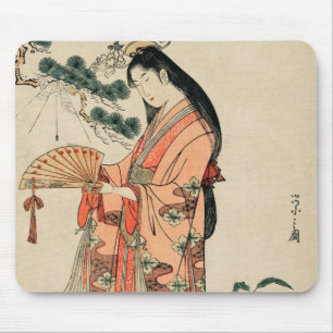 Ancient Japanese Wood Drawing with Woman Mouse Pad