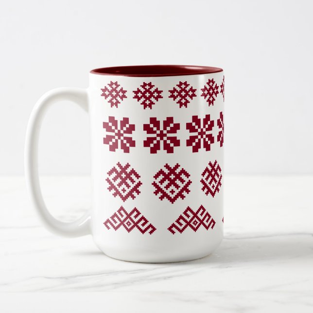 Ancient Latvian symbols Sun Moon Star Jumis Two-Tone Coffee Mug (Left)