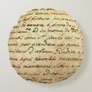 Ancient manuscript of 1700 century written in ink  round pillow