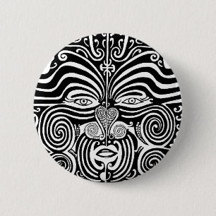 Ancient Maori Moko tribal tattoo design. 2 Inch Round Button