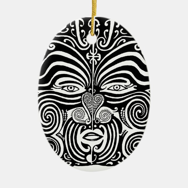 Ancient Maori Moko tribal tattoo design. Ceramic Ornament (Front)