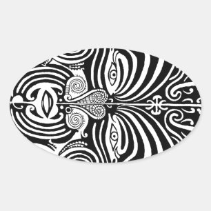 Ancient Maori Moko tribal tattoo design. Oval Sticker