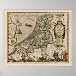 Ancient Map of Europe as a Lion Poster