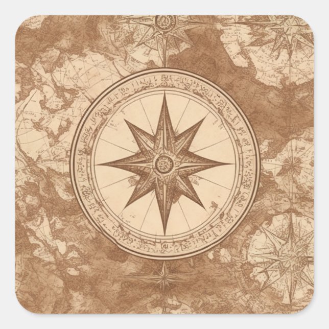 Ancient maps and compass square sticker (Front)