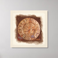 Ancient Mayan Carved Metal Art Disc Wrapped Canvas