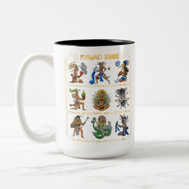 Ancient Mayan Gods Two-Tone Coffee Mug (Left)