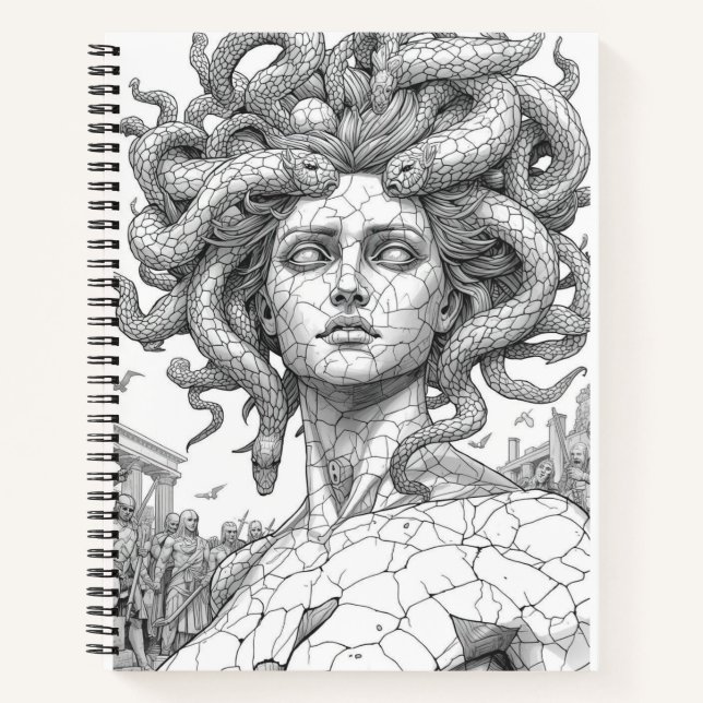 Ancient Medusa Gorgon - Weathered Marble Statue St Notebook (Front)