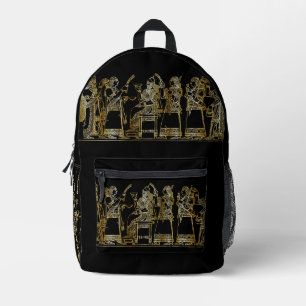Ancient Mesopotamian Gold Relief Black Backpack