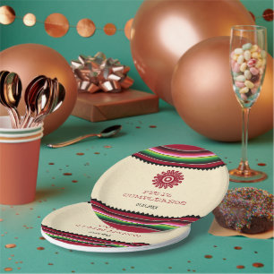 Ancient Mexican Sun Serape Cinco de Mayo Party Paper Plate