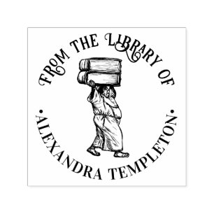 Ancient Monk Carrying Huge Books Library Name Self-inking Stamp