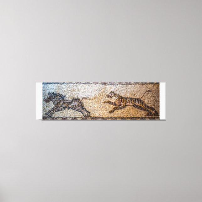 Ancient Mosaic : A Tiger Hunting A Boar Canvas Print (Front)
