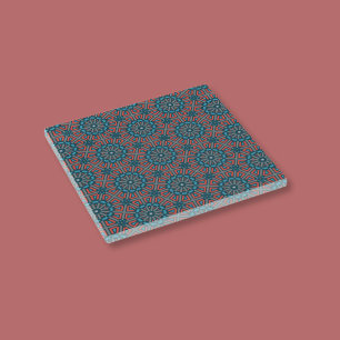 Ancient Mosaic Geometric Floral Pattern Glass Coaster