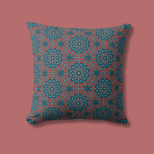 Ancient Mosaic Geometric Floral Pattern Throw Pillow