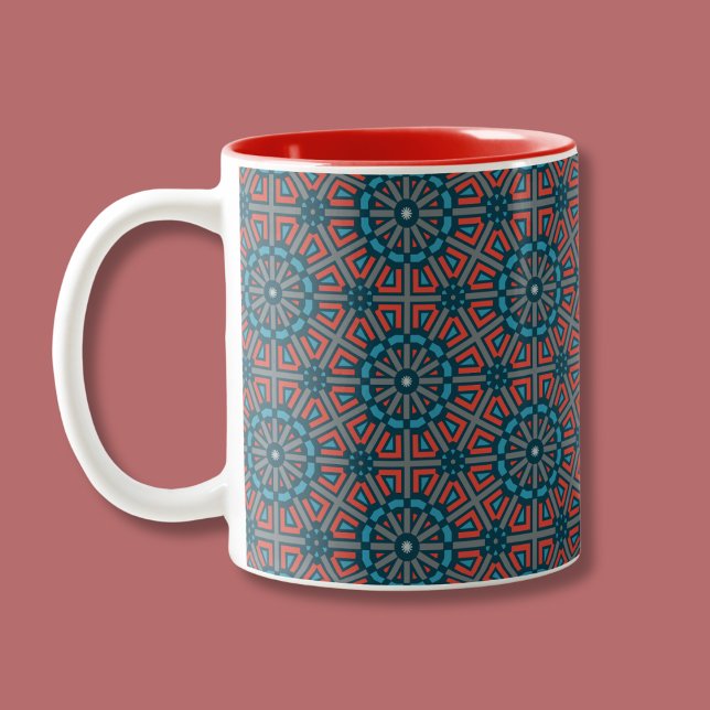 Ancient Mosaic Geometric Floral Pattern Two-Tone Coffee Mug (Creator Uploaded)