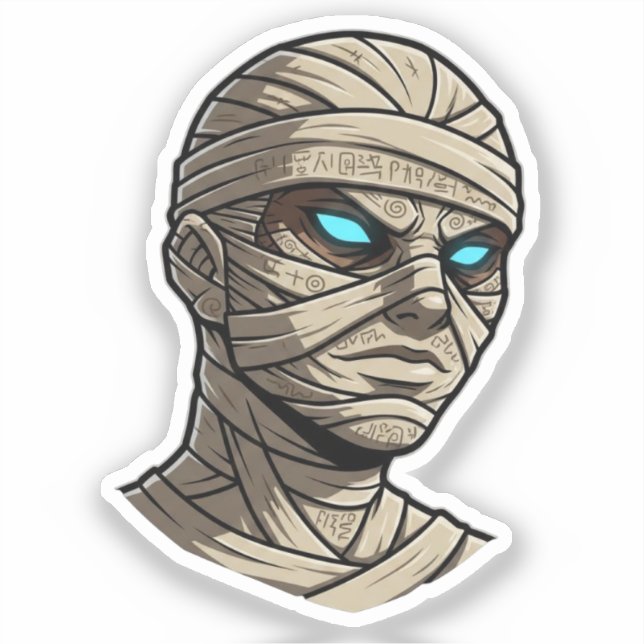 Ancient Mummy Head - Glowing Blue Eyes Vector Art (Front)