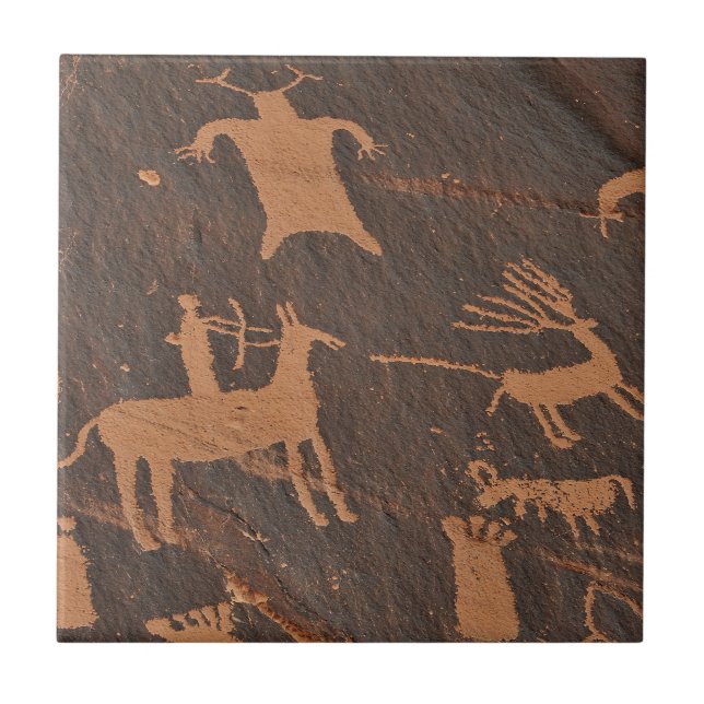 Ancient Newspaper Rock Petroglyphs Native American Tile (Front)