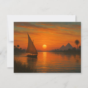 Ancient Nile Felucca Sunset Egyptian Postcard
