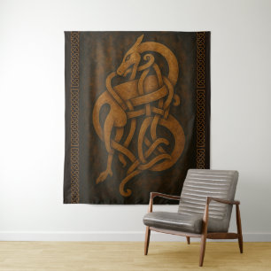 Ancient Norse Serpent Knot with Celtic Border Tapestry