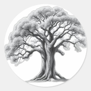Ancient Oak Tree Charcoal Sketch Classic Round Sticker