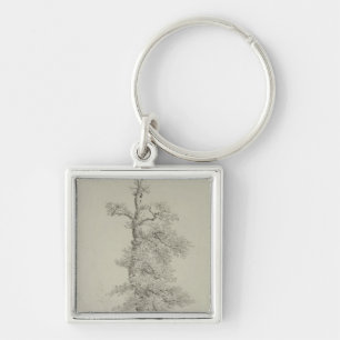 Ancient Oak Tree with a Stork's Nest Keychain