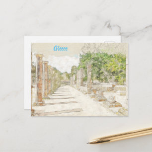 Ancient Olympia Greece Vintage Sketch of Greek Postcard