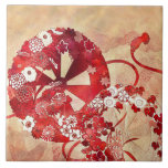 Ancient Orietal Fan & Flowers Tile<br><div class="desc">From an ancient Oriental design,  a fan with flowers and ribbons.</div>