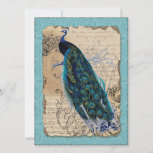Ancient Peacock Bridal Shower Invite - Aqua Blue
