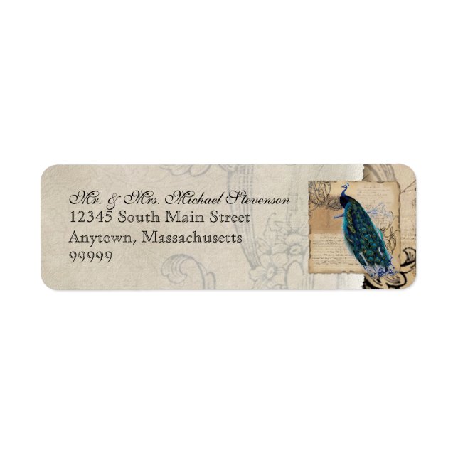 Ancient Peacock Matching Address Label - Aqua Blue (Front)