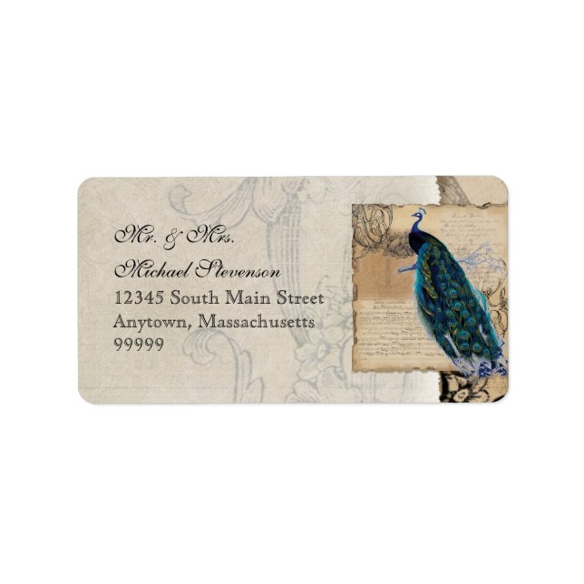 Ancient Peacock Matching Address Label - Aqua Blue (Front)
