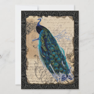 Ancient Peacock Save the Date Cards - Black n Tan