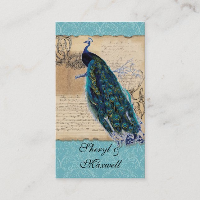 Ancient Peacock Vintage Wedding Reception Favours Enclosure Card (Front)