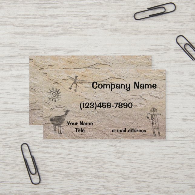 Ancient Petroglyphs Stone Background Business Card (Front/Back In Situ)