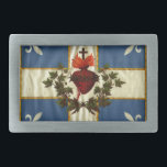 Ancient Quebec flag Chime Sacred Heart Belt Buckle<br><div class="desc">Quebec flag flag Chime Christian Sacred Heart Catholic Christian ancient Catholic edition in tissue with flowers of lily</div>