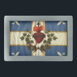Ancient Quebec flag Chime Sacred Heart Belt Buckle<br><div class="desc">Quebec flag flag Chime Christian Sacred Heart Catholic Christian ancient Catholic edition in tissue with flowers of lily</div>