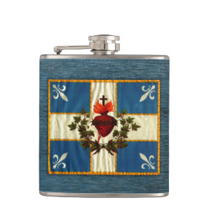 Ancient Quebec flag Chime Sacred Heart Hip Flask