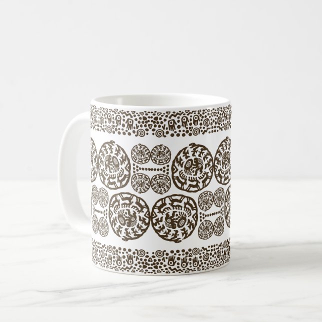 Ancient Ritual: Man, Shield, Birds, and Deer Coffee Mug (Front Left)