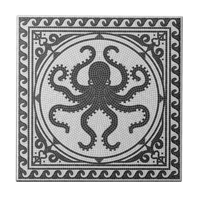 Ancient Roman Black and white mosaic with octopus Tile (Front)
