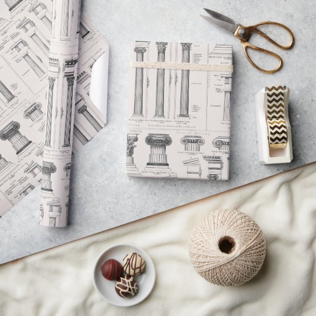 Ancient Roman Columns Architectural Drawing Wrapping Paper (Crafts)
