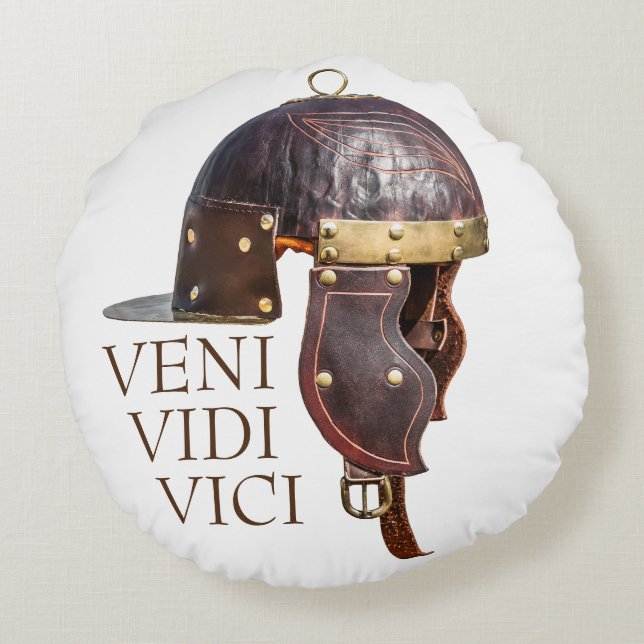 Ancient Roman military helmet - Veni, Vidi, Vici Round Pillow (Back)