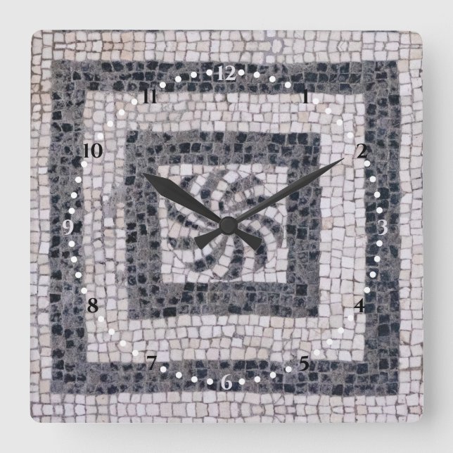 Ancient Roman Mosaic Spiral Square Wall Clock (Front)