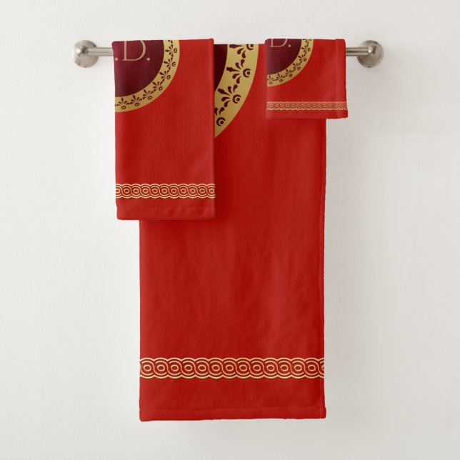 Ancient Roman Style With Custom Monogram Bath Towel Set (Insitu)