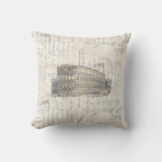 Ancient Rome Coliseum Italian Postcard Pillow (Front)