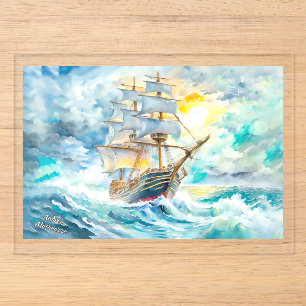 Ancient Sailboat in the Storm Acrylic Invitations