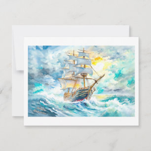 Ancient Sailboat in the Storm Invitation