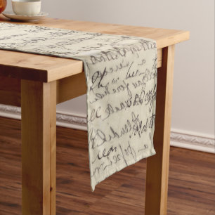 Ancient Script Calligraphy Vintage Print Short Table Runner